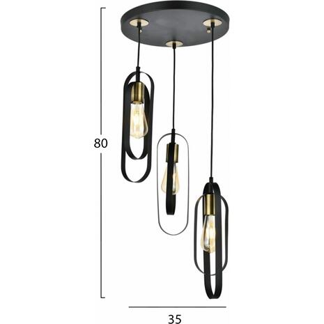 ΦΩΤΙΣΤΙΚΟ ΟΡΟΦΗΣ 3ΦΩΤΟ ΜΕΤΑΛΛΙΚΟ ΜΑΥΡΟ HM7528.01 35x80 εκ.