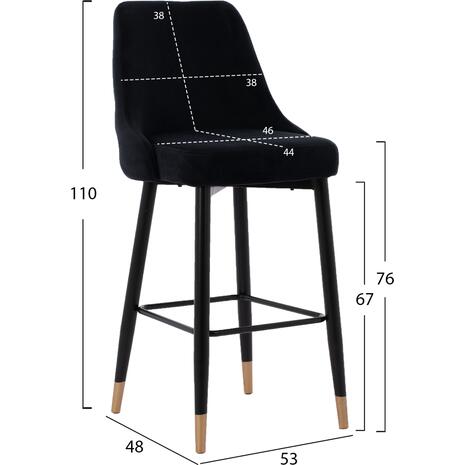 ΣΚΑΜΠΟ ΜΠΑΡ SERENITY HM8519.04 ΒΕΛΟΥΔΟ ΜΑΥΡΟ ΜΕ ΜΕΤΑΛΛΙΚΟ ΣΚΕΛΕΤΟ 53x48x110 εκ. (σετ 2 τεμαχίων)