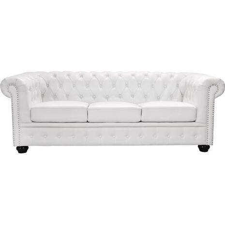 ΚΑΝΑΠΕΣ 3ΘΕΣΙΟΣ T.CHESTERFIELD HM3009.02 ΤΕΧΝΟΔΕΡΜΑ ΛΕΥΚΟ ΜΑΤ 208x90x73 εκ.