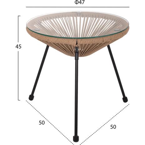 ΤΡΑΠΕΖΙ ΒΟΗΘΗΤΙΚΟ ALLEGRA ΜΑΥΡΟ ΜΕΤΑΛΛΟ  ME TWISTED WICKER ΦΥΣΙΚΟ HM5873.01 Φ47Χ45Υεκ.