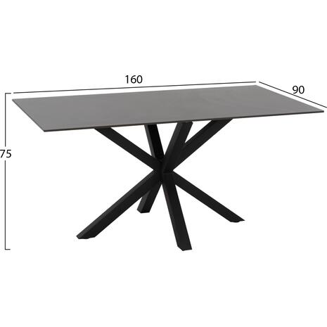 ΤΡΑΠΕΖΙ ΤΡΑΠΕΖΑΡΙΑΣ SYNTEC HM9308.01 SINTERED STONE ΜΑΥΡΟ ΜΕΤΑΛΛΙΚΑ ΠΟΔΙΑ 160x90x75Y εκ.