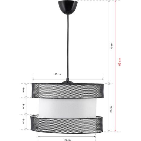 ΦΩΤΙΣΤΙΚΟ ΟΡΟΦΗΣ ΚΡΕΜΑΣΤΟ HM7658.01, ΜΑΥΡΟ ΜΕΤΑΛΛΟ, ΥΦΑΣΜΑ ΛΕΥΚΟ, Φ30x65 εκ.