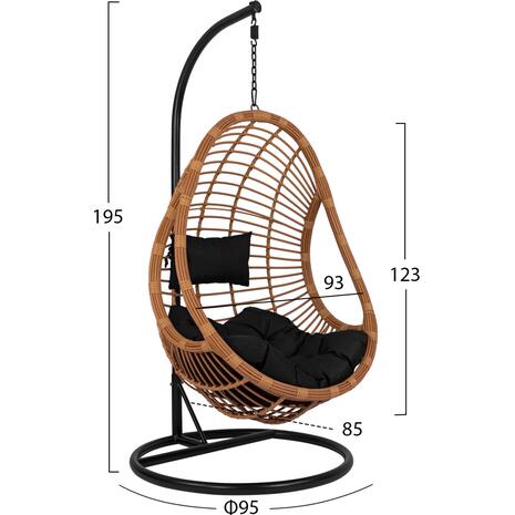 ΚΡΕΜΑΣΤΗ ΠΟΛΥΘΡΟΝΑ ΦΩΛΙΑ CALLIE HM5541.04 ΜΕ ΜΠΕΖ WICKER & ΜΑΥΡΑ ΜΑΞΙΛΑΡΙΑ Φ105Χ195Υ εκ.