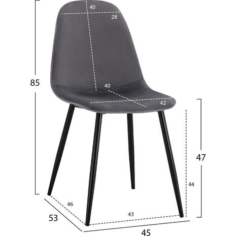 ΚΑΡΕΚΛΑ LEONARDO ΒΕΛΟΥΔΟ ΓΚΡΙ ΜΕ ΜΕΤΑΛΛΙΚΑ ΠΟΔΙΑ 45x53x85Υ εκ. HM00100.01 (σετ 4 τεμαχίων) (Γκρι)