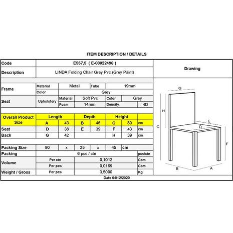 LINDA Καρέκλα Πτυσσόμενη Βαφή Γκρι, Pvc Γκρι (Ε557,5) (Γκρι)