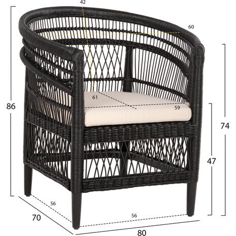 ΠΟΛΥΘΡΟΝΑ MALAWI HM9635.03 ΞΥΛΟ ΜΑΟΝΙ ΜΕ RATTAN ΜΑΥΡΟ-ΛΕΥΚΟ ΜΑΞΙΛΑΡΙ 80x70x86Υεκ.