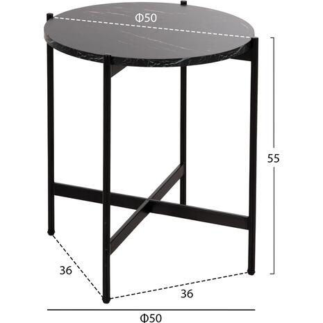 ΒΟΗΘΗΤΙΚΟ ΤΡΑΠΕΖΙ HM9589.01 MDF ΜΑΥΡΟ ΜΑΡΜΑΡΟ-ΜΑΥΡΗ ΜΕΤΑΛΛΙΚΗ ΒΑΣΗ Φ50x55Υεκ. (Μαύρο)
