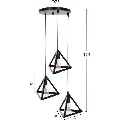 ΦΩΤΙΣΤΙΚΟ ΟΡΟΦΗΣ ΚΡΕΜΑΣΤΟ HM4182 3 ΜΑΥΡΑ ΜΕΤΑΛΛΙΚΑ ΚΑΠΕΛΑ ΠΥΡΑΜΙΔΑ Φ23x124Υεκ.