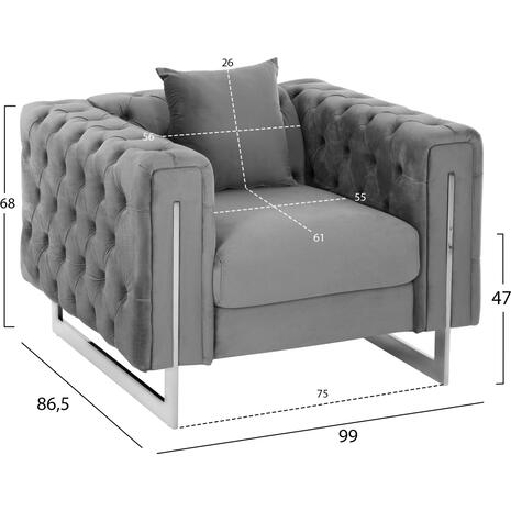 ΠΟΛΥΘΡΟΝΑ τ.CHESTERFIELD MOBAR HM3261.01 ΓΚΡΙ ΒΕΛΟΥΔΟ-ΜΕΤΑΛΛΙΚΑ ΠΟΔΙΑ 99x86,5x77Υεκ. (Γκρι)