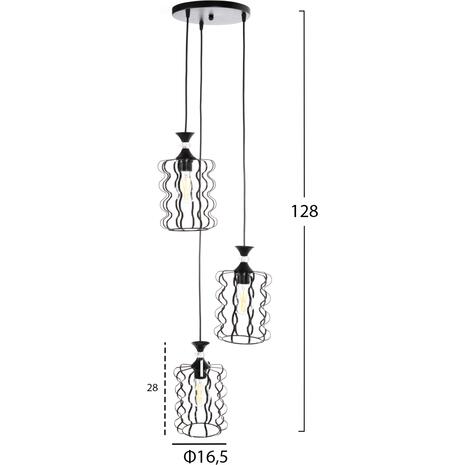 ΦΩΤΙΣΤΙΚΟ ΟΡΟΦΗΣ ΚΡΕΜΑΣΤΟ HM4089 3-ΦΩΤΟ ΜΑΥΡΑ ΜΕΤΑΛΛΙΚΑ ΚΑΠΕΛΑ Φ34x128Υεκ.