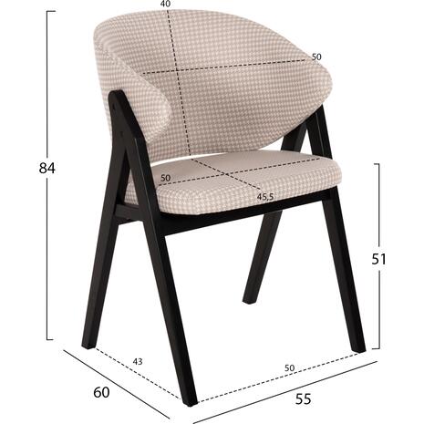 ΚΑΡΕΚΛΑ HANA HM9746.01 RUBBERWOOD ΣΕ ΜΑΥΡΟ ΧΡΩΜΑ-ΜΠΕΖ ΥΦΑΣΜΑ 55x60x84Yεκ. (σετ 2 τεμαχίων) (Μαύρο)