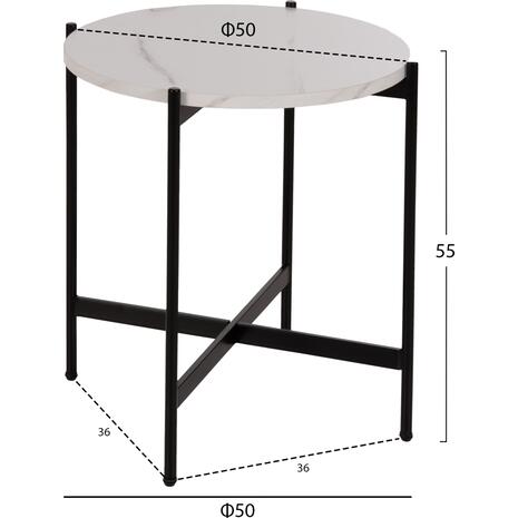 ΒΟΗΘΗΤΙΚΟ ΤΡΑΠΕΖΙ HM9589.05 MDF ΛΕΥΚΟ ΜΑΡΜΑΡΟ-ΜΑΥΡΗ ΜΕΤΑΛΛΙΚΗ ΒΑΣΗ Φ50x55Υεκ.