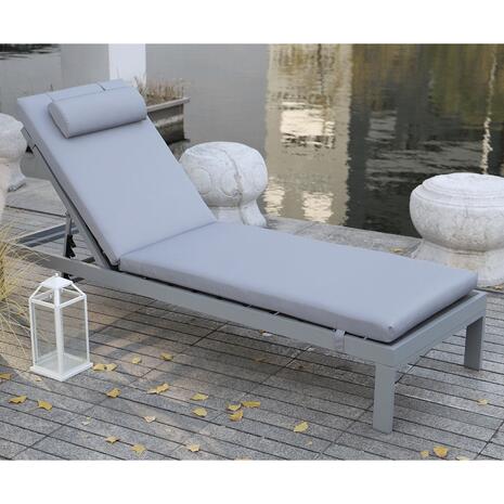 SUNLOUNGER Μαξιλάρι Ξαπλώστρας με Προσκέφαλο,  Ύφασμα Γκρι, Foam+Polyester Φερμουάρ-Velcro (Ε2014,3)