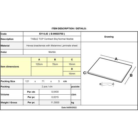 Contract Sliq Normal Επιφάνεια Τραπεζιού τ.Werzalit, Απόχρωση Marble (Ε114,42)