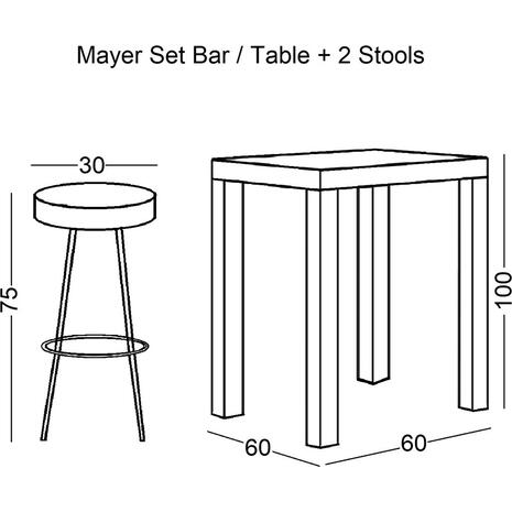 MAYER Set Bar Τραπέζι + 2 Σκαμπό Μέταλλο Βαφή Ανθρακί - Antique Brown (ΕΜ9798,S)