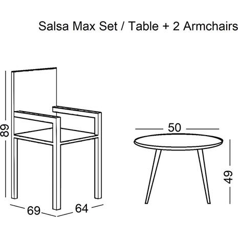 SALSA MAX Set Κήπου - Βεράντας Μέταλλο Βαφή Μαύρο, Wicker Φυσικό: Τραπεζάκι+2 Πολυθρόνες (Ε243,S)