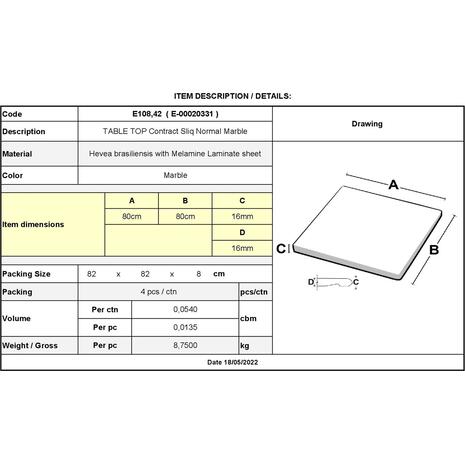 Contract Sliq Normal Επιφάνεια Τραπεζιού τ.Werzalit, Απόχρωση Marble (Ε108,42)