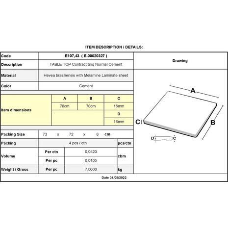 Contract Sliq Normal Επιφάνεια Τραπεζιού τ.Werzalit, Απόχρωση Cement (Ε107,43)