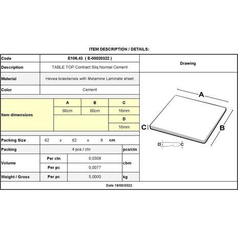 Contract Sliq Normal Eπιφάνεια Τραπεζιού τ.Werzalit, Απόχρωση Cement (Ε106,43)