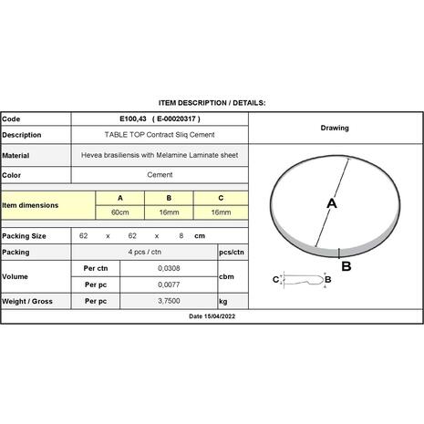 Contract Sliq Normal Επιφάνεια Τραπεζιού τ.Werzalit, Απόχρωση Cement (Ε100,43)