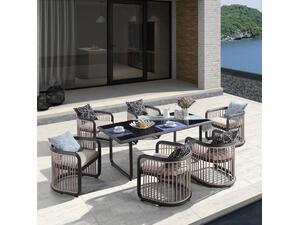 CITY Dining Set Τραπεζαρία Κήπου Βεράντας: Τραπέζι + 6 Πολυθρόνες Alu Ανθρακί - Μπεζ (Ε6735)