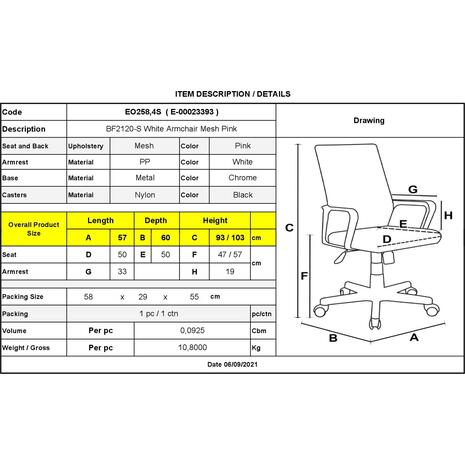 BF2120-S Πολυθρόνα Γραφείου Άσπρο - Μέταλλο Βάση Χρώμιο Mesh Ροζ (ΕΟ258,4S) (Ροζ)