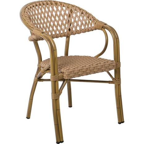 VEGERA Rattan Πολυθρόνα Dining Αλουμίνιο Φυσικό, Wicker Φυσικό, Στοιβαζόμενη (Ε2580)