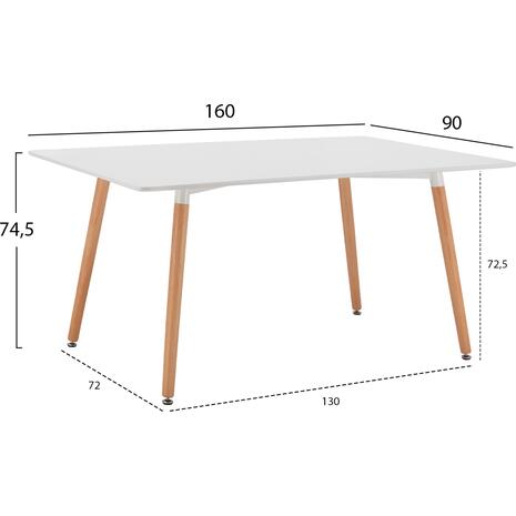 ΤΡΑΠΕΖΙ HM8697.01 MINIMAL, ΛΕΥΚΟ MDF, ΞΥΛΙΝΑ ΠΟΔΙΑ ΟΞΙΑ,160Χ90X74,5Υ εκ