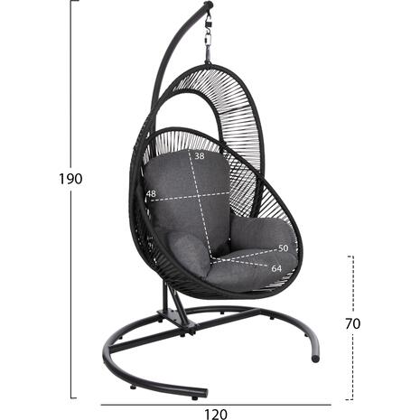 ΚΡΕΜΑΣΤΗ ΦΩΛΙΑ RULER HM6083 ΜΑΥΡΟ ΜΕΤΑΛΛΟ ΚΑΙ ΣΥΝΘ.RATTAN-ΓΚΡΙ ΜΑΞΙΛΑΡΙ 120x110x190Υ