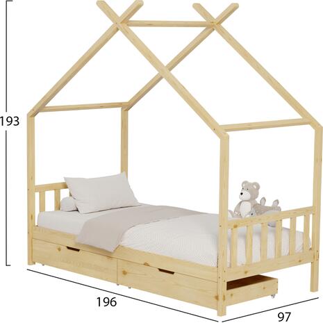 ΚΡΕΒΑΤΙ ΠΑΙΔΙΚΟ KLARICE HM680.01 τ.MONTESSORI-2 ΣΥΡΤΑΡΙΑ-ΞΥΛΟ ΠΕΥΚΟ ΦΥΣΙΚΟ-190x90εκ