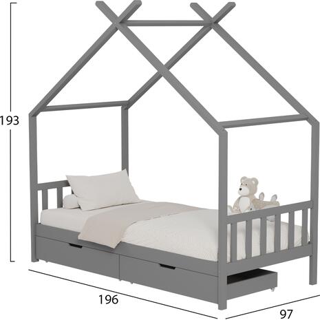 ΚΡΕΒΑΤΙ ΠΑΙΔΙΚΟ KLARICE HM680.05 τ.MONTESSORI-2 ΣΥΡΤΑΡΙΑ- ΞΥΛΟ ΠΕΥΚΟΥ ΓΚΡΙ-190x90εκ