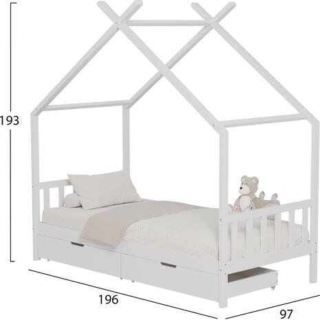 ΚΡΕΒΑΤΙ ΠΑΙΔΙΚΟ KLARICE HM680.03 τ.MONTESSORI-2 ΣΥΡΤΑΡΙΑ-ΞΥΛΟ ΠΕΥΚΟΥ ΛΕΥΚΟ-190x90εκ