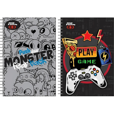 Τετράδιο σπιράλ BMU No Fear Monster- Play Game 17x25 70 φύλλα ριγέ 2 Θεμάτων (2 σχέδια)