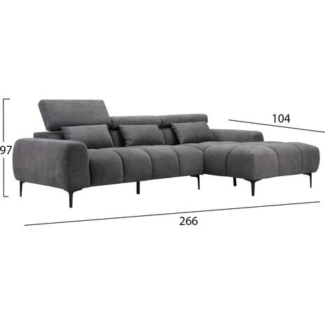 ΚΑΝΑΠΕΣ ΔΕΞΙΑ ΓΩΝΙΑ DIVYA HM3267.02R ΣΥΝΘ.SUEDE ΓΚΡΙ 264x175x99Υεκ.