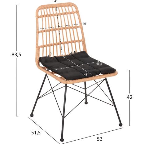 ΚΑΡΕΚΛΑ ΕΞΩΤ.ΧΩΡΟΥ ALLEGRA & ΜΑΞΙΛΑΡΙ HM5451.11 ΜΕΤΑΛΛΟ ΜΑΥΡΟ-ΜΠΕΖ WICKER 52x51.5x83.5Y
