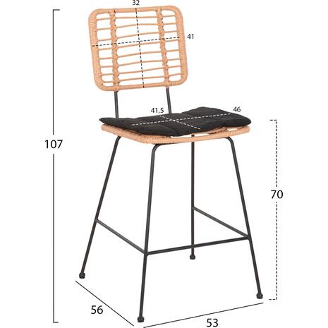 ΣΚΑΜΠΟ ΜΕΣ.ΥΨΟΥΣ ALLEGRA HM5644.11 ΜΕΤΑΛΛΟ&ΜΑΞΙΛΑΡΙ ΜΑΥΡΟ-WICKER ΜΠΕΖ 53x56x107Υεκ.