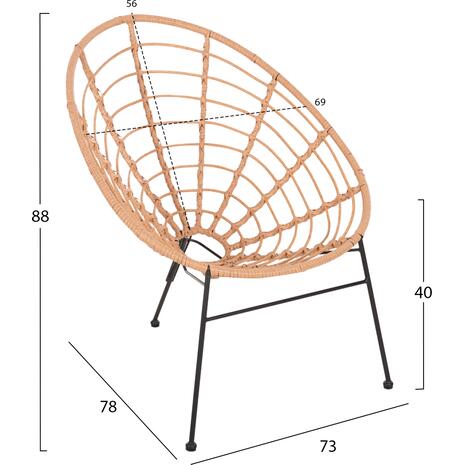 ΠΟΛΥΘΡΟΝΑ ΤΥΠΟΥ ΦΩΛΙΑ ΜΕΤΑΛΛΙΚΗ ALLEGRA HM5458.11 ΜΕ WICKER ΜΠΕΖ 73x78x88Υεκ. (Μπεζ)