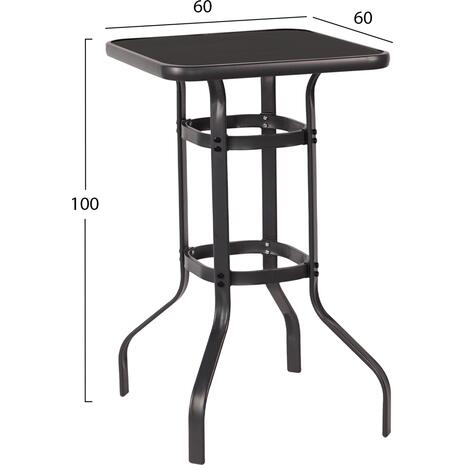 ΤΡΑΠΕΖΙ ΜΠΑΡ ΤΕΤΡΑΓΩΝΟ FIGGY HM6066.03 ΜΕΤΑΛΛΙΚΟ ΜΑΥΡΟ-ΓΥΑΛΙ ΑΣΦΑΛΕΙΑΣ 60x60x100Υεκ