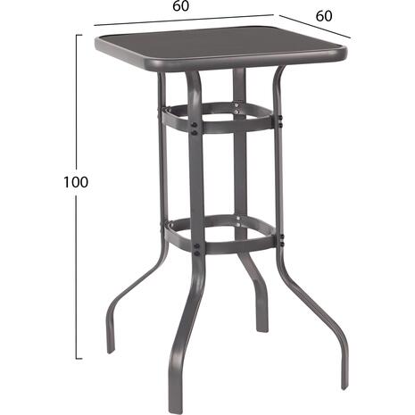 ΤΡΑΠΕΖΙ ΜΠΑΡ ΤΕΤΡΑΓΩΝΟ FIGGY HM6066.01 ΜΕΤΑΛΛΙΚΟ ΓΚΡΙ-ΓΥΑΛΙ ΑΣΦΑΛΕΙΑΣ 60x60x100Υεκ