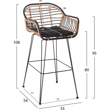 ΣΚΑΜΠΟ ΜΠΑΡ ALLEGRA HM5690.11 ΜΕΤΑΛΛΟ&ΜΑΞΙΛΑΡΙ ΜΑΥΡΟ-WICKER ΜΠΕΖ 55x54x108Υεκ.