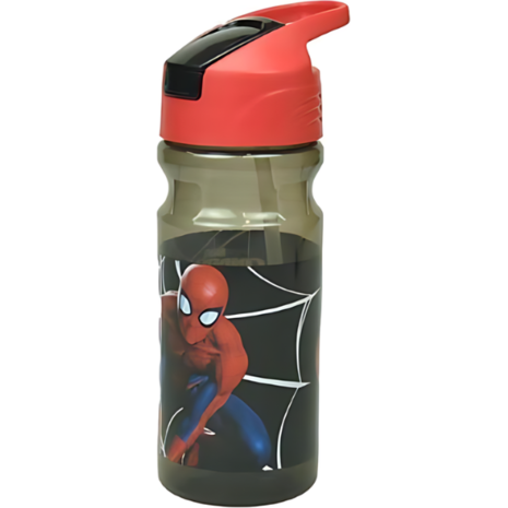 Παγούρι Gim πλαστικό flip με καλαμάκι 500ml Spiderman black city (557-12203)