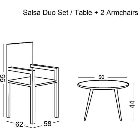 SALSA Duo Set Καθιστικό Κήπου Μέταλλο Μαύρο - Γυαλί - Wicker Φυσικό: Τραπεζάκι+2 Πολυθρόνες (Ε287,S)