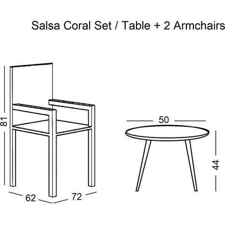 SALSA Coral Coffee Set Κήπου Μέταλλο Μαύρο - Γυαλί - Wicker Φυσικό: Τραπεζάκι+2 Πολυθρόνες (Ε283,S)