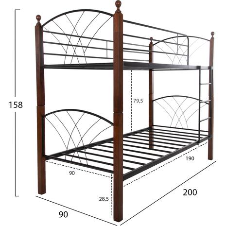 ΚΟΥΚΕΤΑ ΚΡΕΒΑΤΙ STOREY HM687 ΜΑΥΡΟ ΜΕΤΑΛΛΟ-ΚΑΡΥΔΙ RUBBERWOOD 200x90x158Υεκ