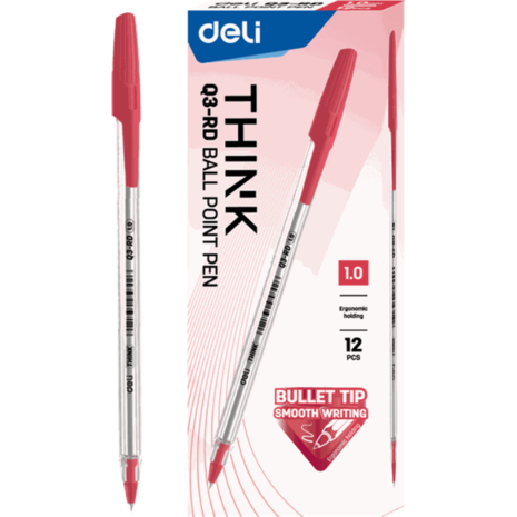 Στυλό Deli Think Ball Point με καπάκι 1.0mm Κόκκινο (Κόκκινο)