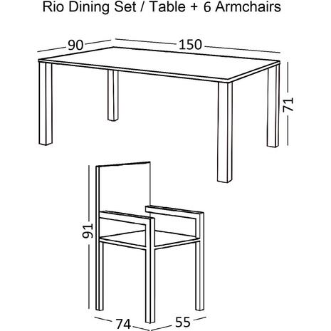 RIO Set Τραπεζαρία Κήπου Μέταλλο Βαφή Μπεζ, Textilene Μπεζ: Τραπέζι + 6 Πολυθρόνες (Ε250,82)